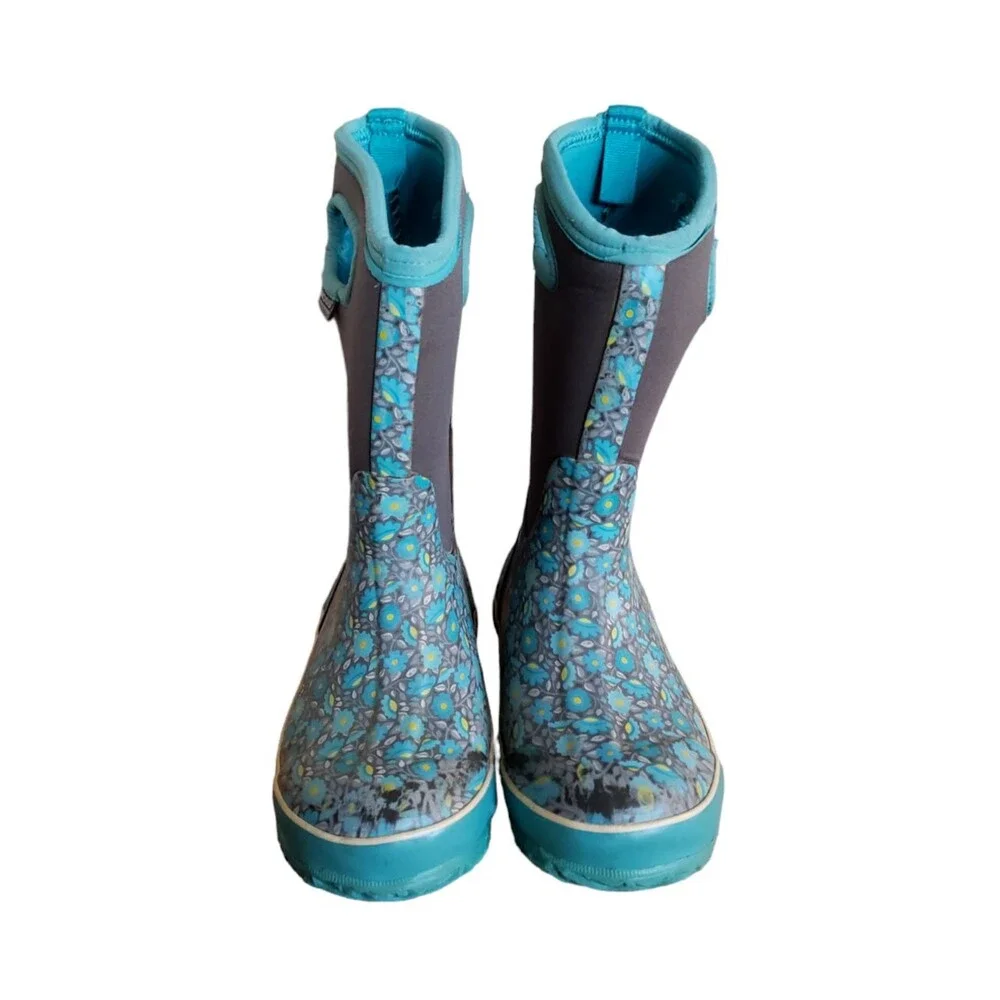 BOGS Youth Classic Floral Boots Kids Youth Size 2 Teal Insulated Waterproof Boot